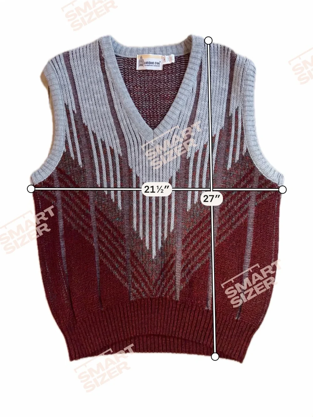 London Fog Vintage Mens Sweater Vest Maroon Gray Geometric Wool Blend L Preppy